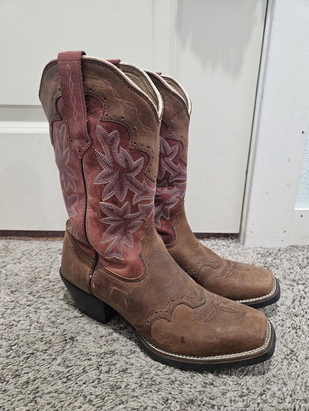 Tony Lama Brown and Dusty Rose Embroidered Western Heeled Boots